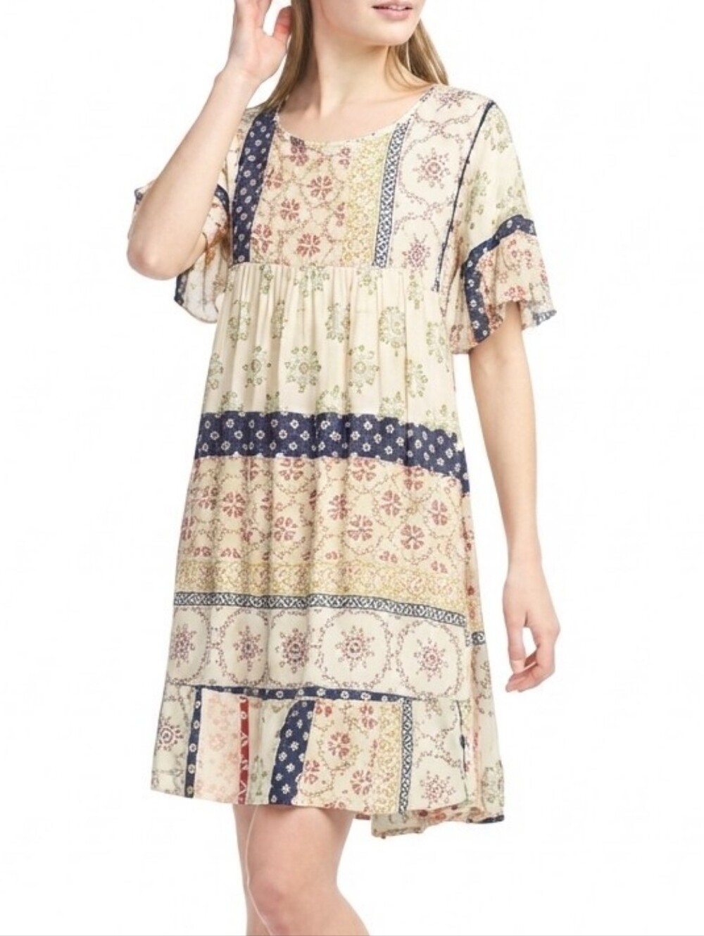 Chris & Carol Boho Patchwork Shift Dress Multi Color Size Small